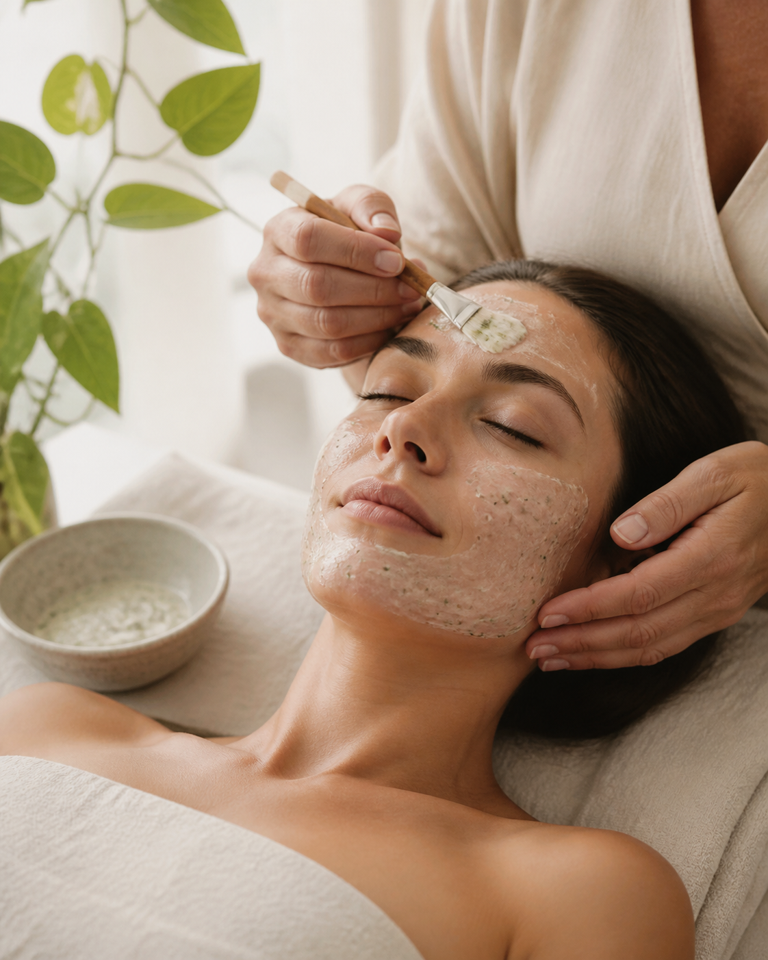 A guest enjoying a botanical facial